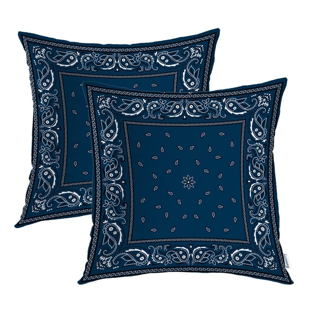 4403 Blue Paisley Black Throw Pillow Covers,Floral Bandana Silk Neck Scarf